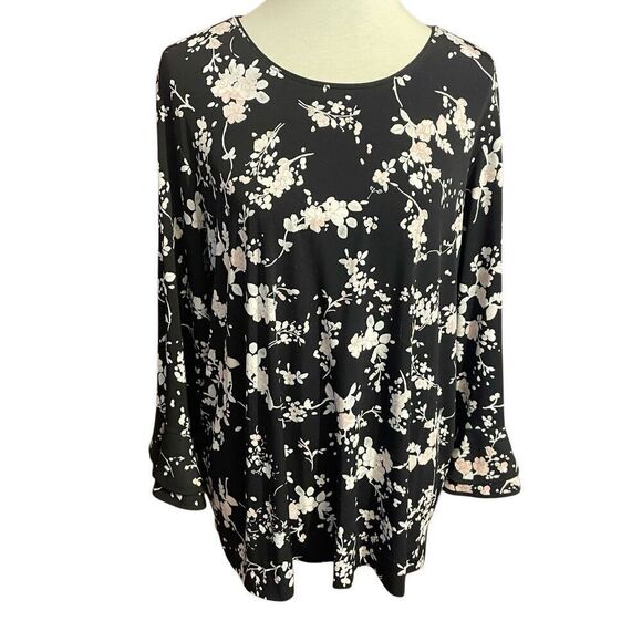 Karl Lagerfeld Women’s Black Multi-Color Floral Blouse With Trumpet Sleeves Size - Picture 2 of 13